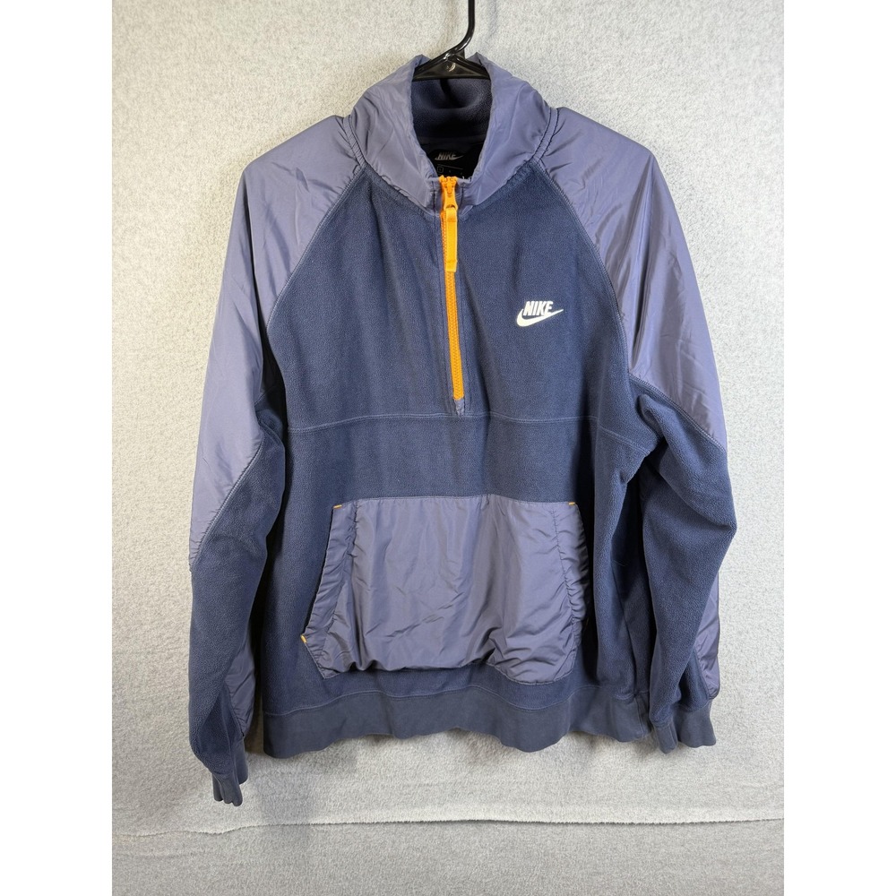 Nike Hoodie Mens Large Blue 1/4 Zip Fleece Kangaroo Pocket Pullover Sweatshirt